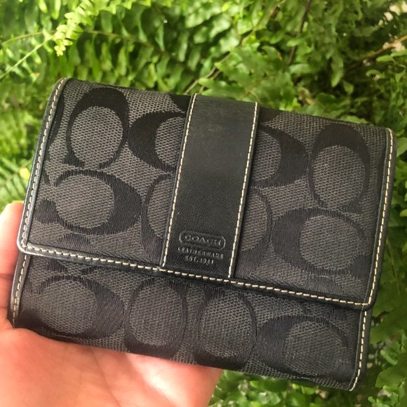 Coach Handbags - COACH C-Signature Canvas Tri-fold Snap Wallet - Black